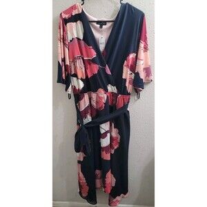 LANE BRYANT Black and Pink Floral Handkerchief Hem Dress Size 14 NEW